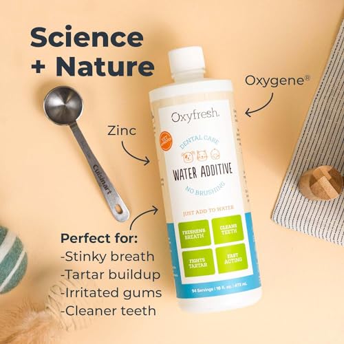 Oxyfresh Premium Pet Dental Care Solution Pet Water Additive: Best Way to Eliminate Bad Dog Breath and Cat Bad Breath - Fights Tartar & Plaque - So Easy, Just Add to Water! Vet Recommended 16 oz.