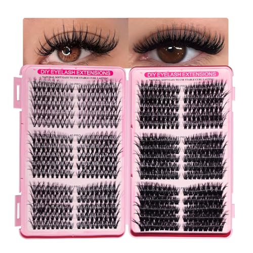 DIY Lash Clusters Kit Lash Extension Kit, 540pcs,30D&40D&50D&60D&80D&100D, 9-16mm, D Curl, Natural Volume Lash Extensions Wispy Eyelash Clusters Individual Lashes Kit,10#Black