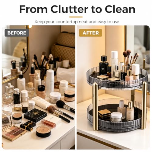 360° Rotating Makeup Organizer - 2 Tier Spinning Cosmetics Storage