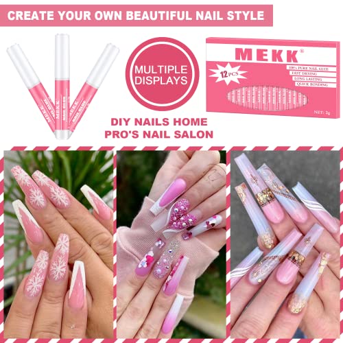 MEKK Nail Glue, Super Strong Nail Glue for Acrylic Nails Long Lasting Professional Nail Tip Glue for Press on Nails Bond for Acrylic Nails Adhesive Nail Glue for False Nail Tips 0.07OZ/PCS(24PCS)