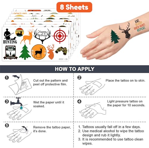 88 PCS Hunting Temporary Tattoos for Kids - Camo Party Favors