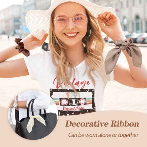 6 PCS Small Silk Scrunchies, Hair Ties with Knotted Bows, Satin Hair Ribbons Elastic Hair Ties for Women Girls, Christmas Gifts