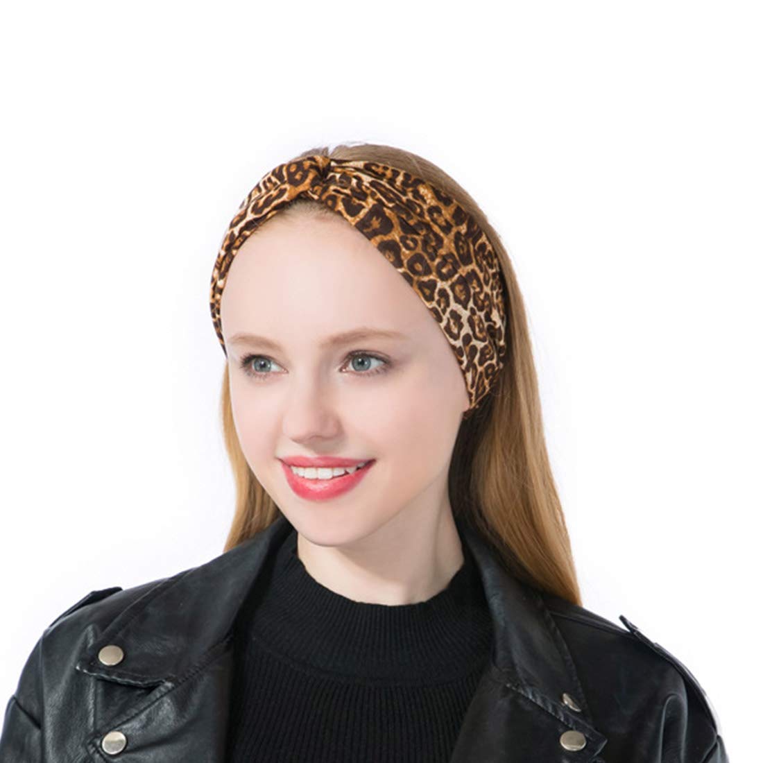 Fashband Boho Leopard Print Headbands Criss Cross Knotted Hair Bands Elastic Stretchy Twist Head Wraps Yoga Outdoor Head Scarfs Headpiece for Women Girls (Pack of 4)