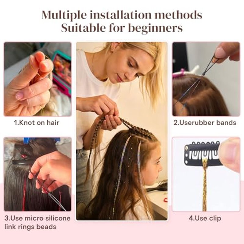 Hair Tinsel Kit with Tools - 20 Colors, 8000 Strands, 48 Inch