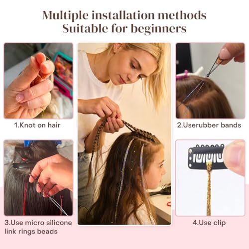Siphis Hair Tinsel Kit - 20 Colors, 8000 Strands, DIY Extensions