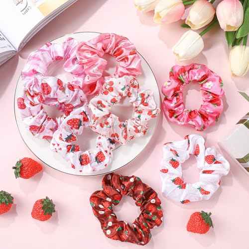 80 Pcs Summer Strawberry Satin Hair Scrunchies for Women Fruit Party Favors Silk Hair Ties Elastic Bands Ropes Ponytail Holders Ties Accessories Summer Wedding Party