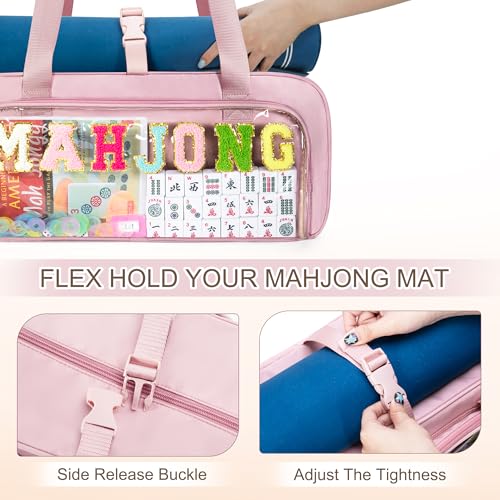 Pink Mahjong Bag Set - 3 Piece Clear American Tile & Rack Storage Bags for Mahjong Enthusiasts