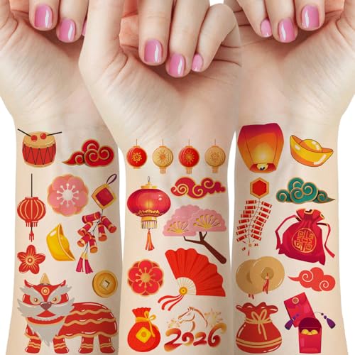 Chinese New Year Temporary Tattoos - Red & Gold Festival Designs