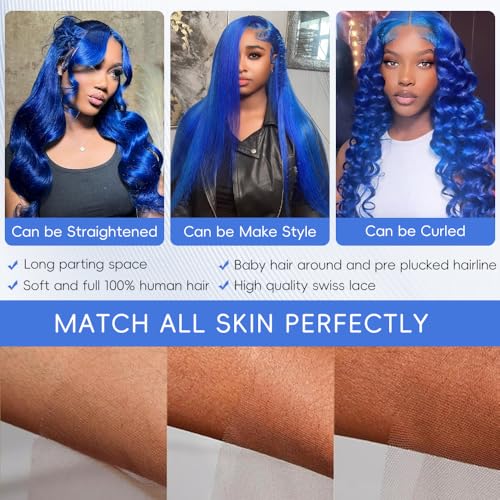 13x4 Blue Lace Front Wig Human Hair - 20 Inch Body Wave