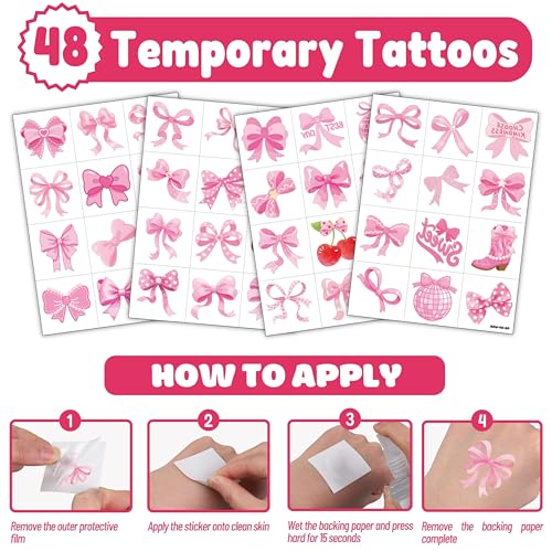 Pink Bow Party Favors Set - 24 Punch Balloons & 48 Tattoos