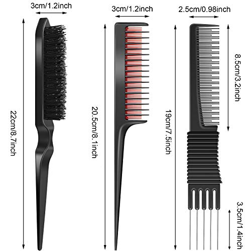 Patelai 3-Piece Teasing Comb Set with Rat Tail & Metal Prongs