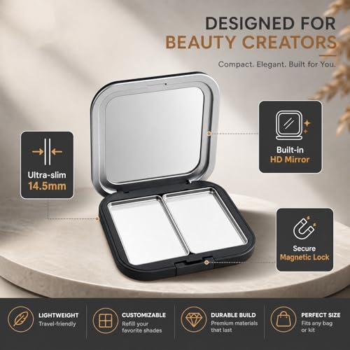 Magnetic Refillable Eyeshadow Palette Set with Mirror - 2 Pcs Compact Makeup Organizer
