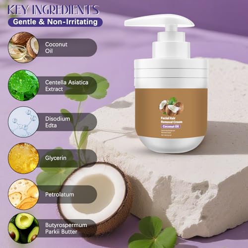 Retigazo Coconut Oil Facial Hair Removal Cream for Women - Gentle Skin Care, 1 Pack
