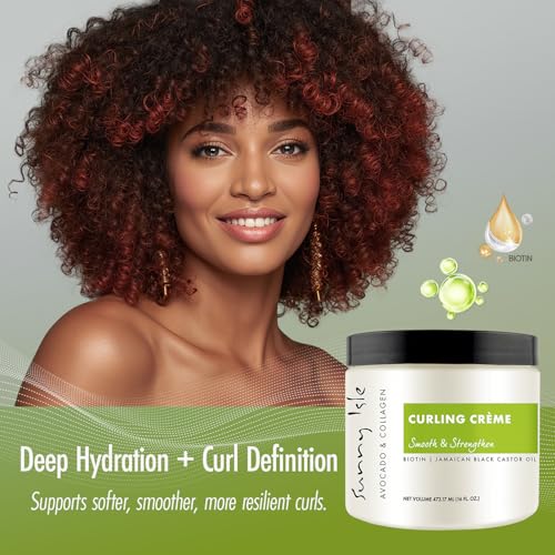 Sunny Isle Avocado & Collagen Curl Cream - Biotin, Jamaican Black Castor Oil, Lightweight - 16 oz