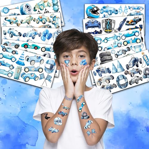 105 Pcs Blue Race Car Temporary Tattoos for Kids