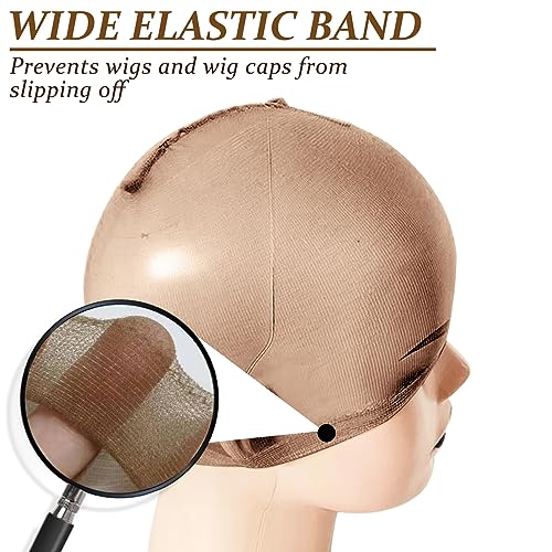 20PCS HD Wig Cap for Lace Front Wig, Stocking Stretchy Wig Caps for Women Men, Stretchy Nylon Stocking Wig Caps Wig Bald Cap for Wigs, Transparent Wig Cap Thin Wig Cap with Elastic Band(HD Brown)