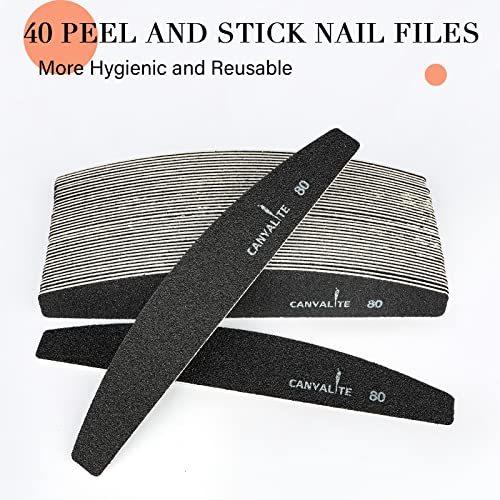 Canvalite 40 PCS Nail File Reusable Peel and Stick Nail Files Replaceable Emery Boards Nail File for Acrylic Nails Professional 80 Grit Fingernail Files for DIY Salon Use