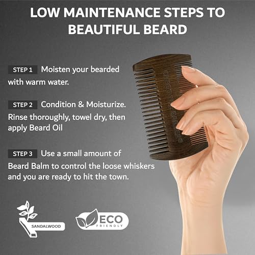 Sandalwood Beard Comb for Men ? Pocket-Size Anti-Static Wooden Grooming Comb with Protective Case ? For Beard, Mustache & Hair