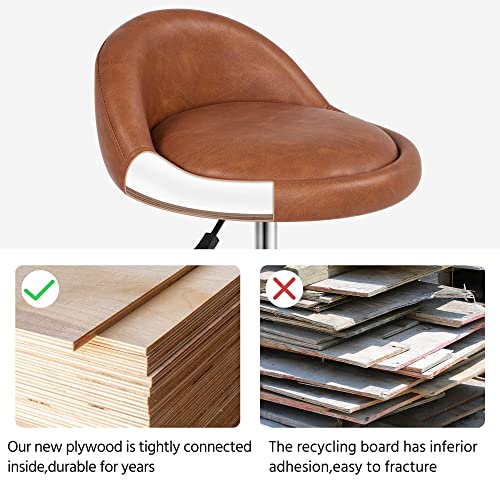 Yaheetech Rolling Stool with Back Support Adjustable Height Brown