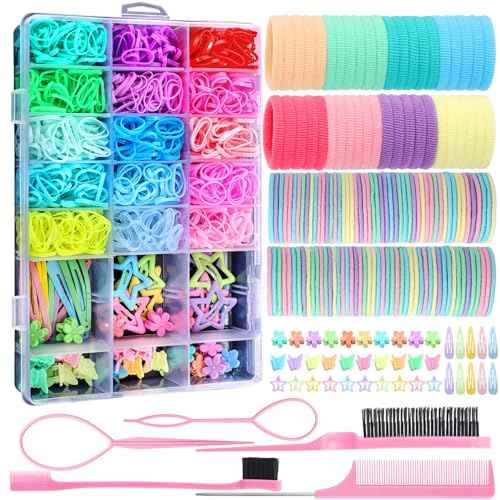 Hair Accessories for Girls, 1695 Pcs Toddler Hair Ties Elastic Hair Ties with Hair Clips Hair Tail Tools, Girls Hair Accessories for Baby Toddlers Kids