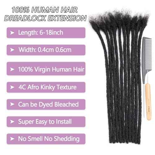 Originea 0.4cm and 0.6cm 0.8cm Width Options 6-18 Inch 100% Human Hair Loc Extension Full Handmade Permanent Locs Can Be Dyed and Bleached for Women Men Kids Dreadlock Extensions Real Human Hair