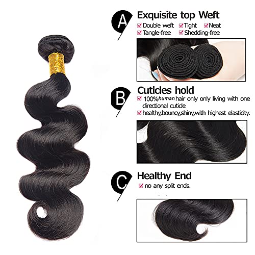 Body Wave Human Hair Bundles 20-24 Inch #1B Natural Color