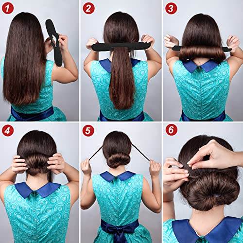 Donut Hair Bun Maker Set - 34 Pc Kit with Sponge Bun Makers, Clips & Elastics
