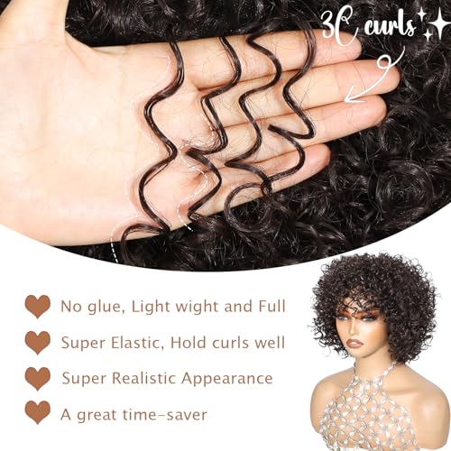 Brown 4A Curly Wig with Bangs - Glueless Afro Wig