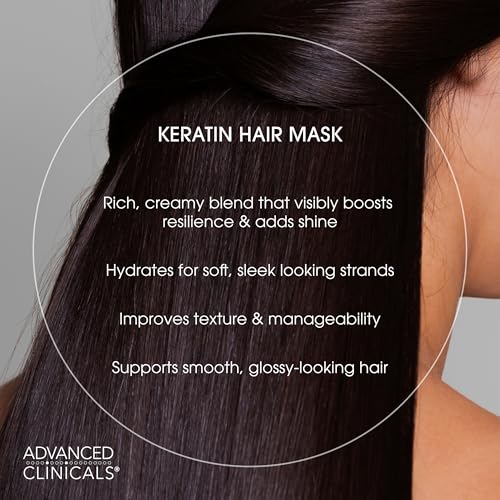 Advanced Clinicals Keratin Hair Mask 12 Fl Oz for Color-Treated Hair - Fortifying Detoxic Keratin Conditioner with Shea