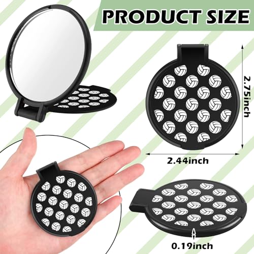 RattanView 24 Pcs Volleyball Compact Mirror Valentine Gifts for Team Folding Makeup Pocket Mirror Bulk 2.75 Inches Portable for Volleyball Team Girl Player Accessories Party Supplies(Black)