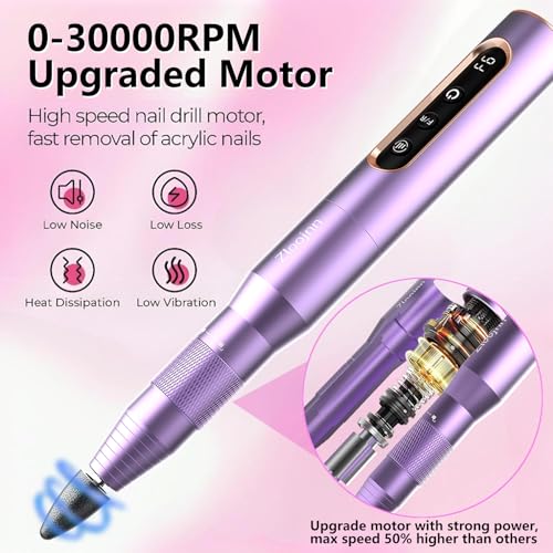 Professional Electric Nail Drill Kit,30000RPM Alloy Electric Nail File for Acrylic Nails Gel Polishing Callus Remover,LED Display,12 in 1 Cordless Quiet Manicure Pedicure Kit for DIY,Home Salon Use