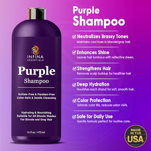 Purple Shampoo for Blondes & Gray Hair - Sulfate Free, 16 oz