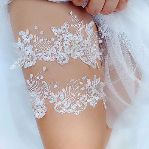 Wedding Lace Garter Set for Bride - 2 Pack Elastic Floral