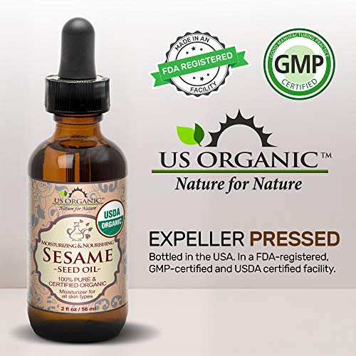 US Organic Sesame Seed Oil, Certified Organic, Untoasted, Unrefined Virgin, Pure & Natural, Cold Pressed, in Amber Glass Bottle w/Glass Eyedropper, Sourced from Mexico (2 oz (Small))