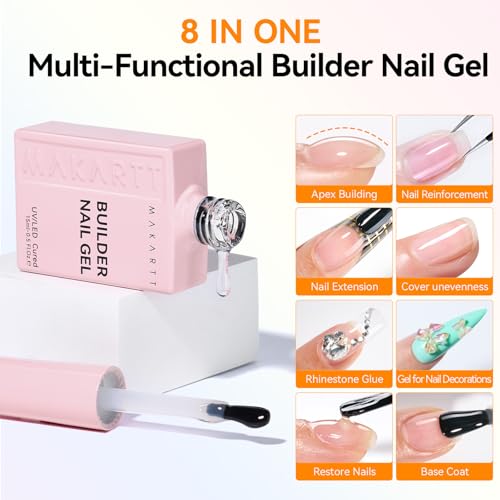 Makartt Builder Nail Gel Kit with Clear Top Coat & Base Coat 3 pcs 15ml each
