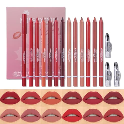 Miss Demi 12-Color Matte Lip Liner Set, Creamy Velvet Pencils