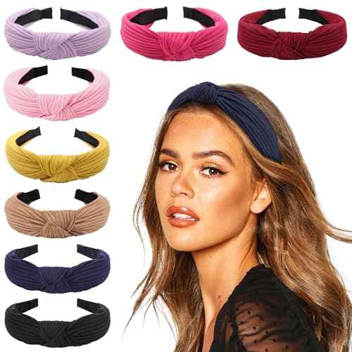 DRESHOW 8 Pack Knotted Headbands for Women Wide Turban Headband Yoga Exercise Ribbing Hair Hoop Hair Bands Accessories