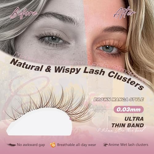 Brown Lash Clusters Natural Wispy 8-16mm Clear Band