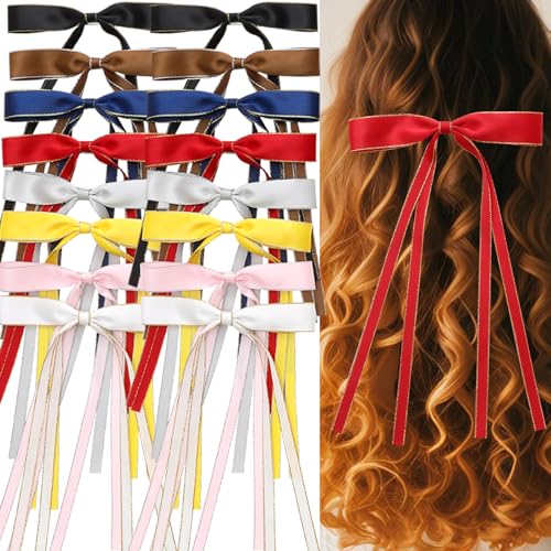 WORTL 16 PCS Hair Bows for Women,Ribbon Hair Bows With Long Tail,Hair bow clips Hair Barrettes for Women Accessories