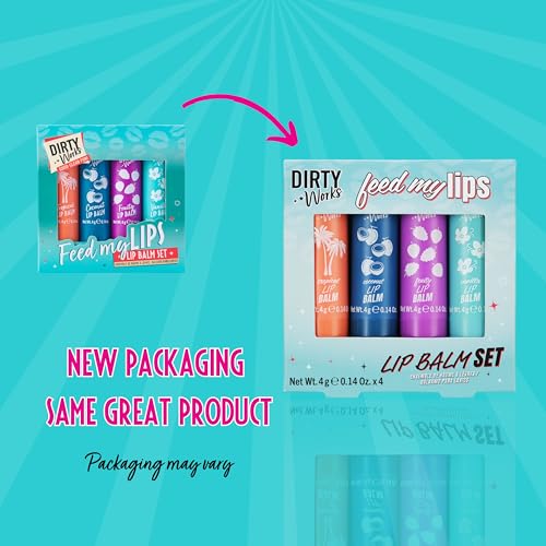 Feed My Lips, Lip Balm Set, 4 x 4g Nourishing, Hydrating Lip Salve Tubes Gift Set, Variaty of Fruity and Flavours