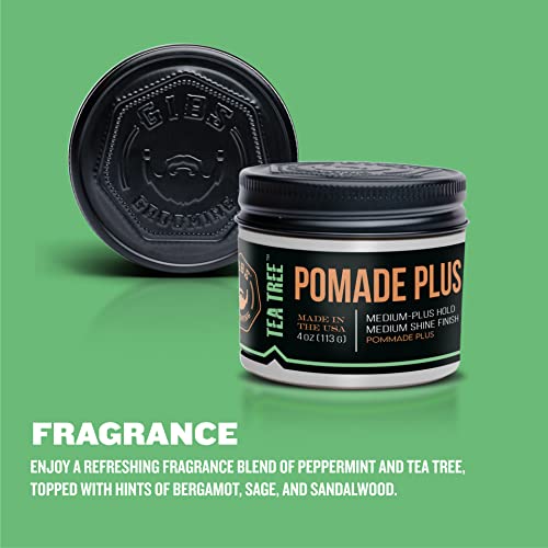 GIBS Tea Tree Pomade Plus, Medium-Plus Hold with Medium to High Shine, Clean ingredients and Made in USA, 4 oz