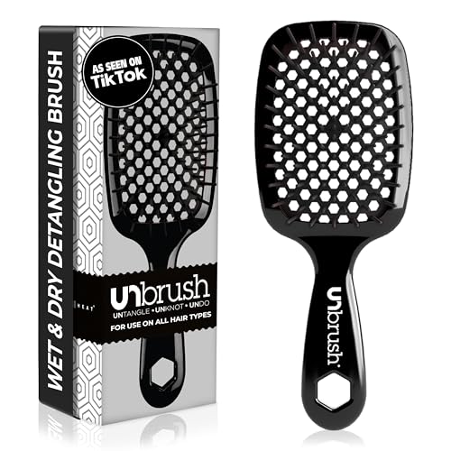 FHI Heat UNbrush Detangling Brush for Pain-Free Brushing on All Wet or Dry Hair Types — Durable DuoFlex Anti-Static Bristles, Lightweight Handle, Vented Hair Brush, Black