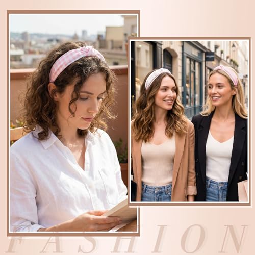 Knotted Headbands for Women, Pink Non-Slip Hair Bands 4-Pack