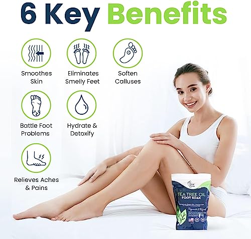 Tea Tree Oil & Muscle Relief Foot Soak with Epsom Salts - All Natural Salts for Post Workout Recovery - Softens Calluses, Soothes Sore & Tired Feet, Foot Odor Scent, Spa Pedicure Made in USA Pack of 2