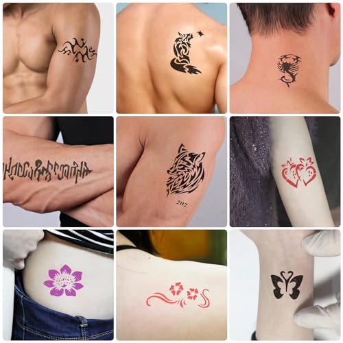 Temporary Tattoo Kit - 12 Color Inks & 49 Stencils