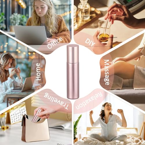 Kesell 14-Pack 10ml Glass Roller Bottles Rose Gold