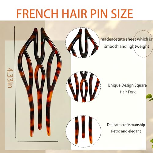 French Hair Pins for Women - Set of 3 Acetate Hair Forks