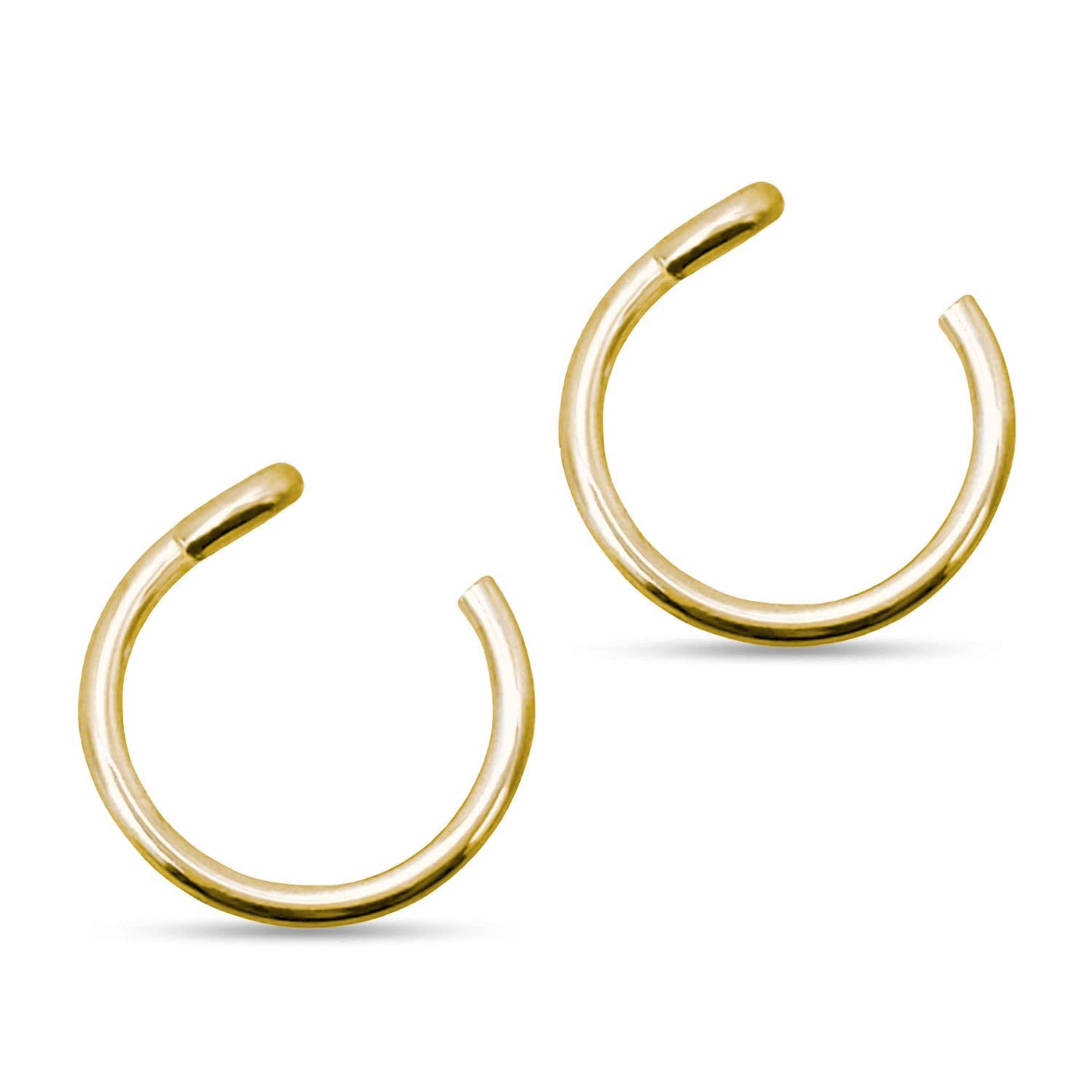 Set of 2 Fake Clip On Nose Rings 20g - Gold Tone Tiny Faux Piercing Hoops - No Piercing Needed