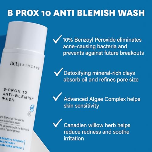 DCL Skincare B Prox Acne Treatment Cleanser with 10% Benzoyl Peroxide, Maximum Strength Acne Wash for Breakouts, Oil Control & Clear Skin, 6.7 fl oz