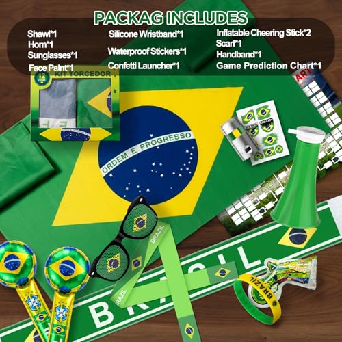 Soccer Fan Set with Flag, Glasses, Face Paint & Accessories